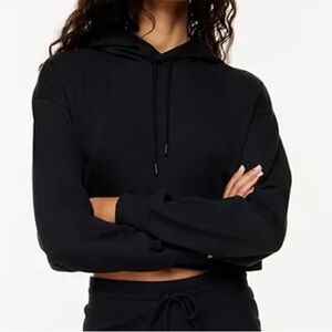 Aritzia Sunday Best Baby Relaxed Fit Waffle Knit Cropped Hoodie in Black XS